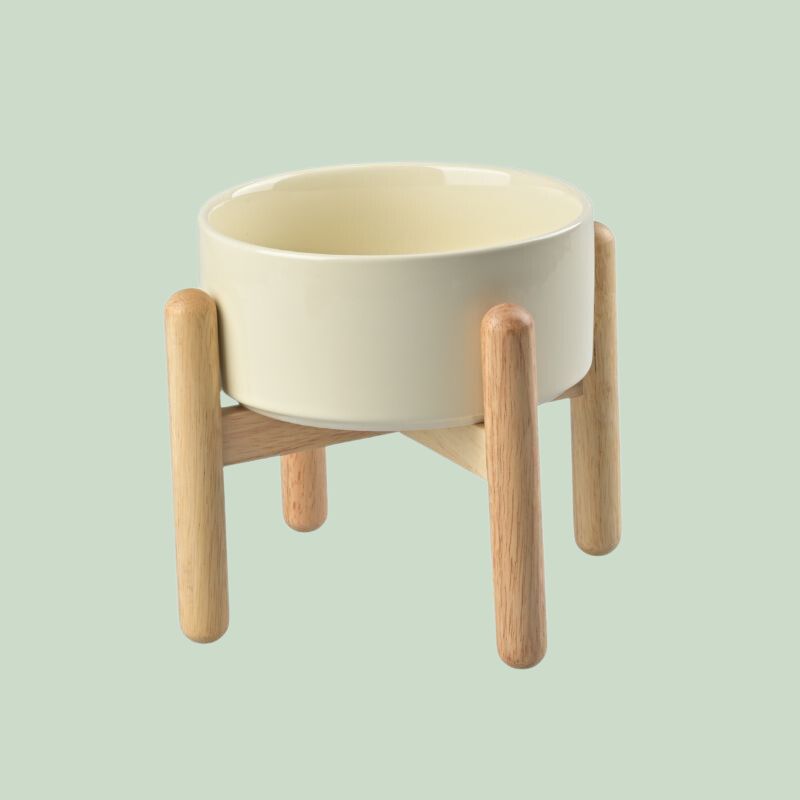 Elevated Dog Ceramics Bowl with Wooden Stand