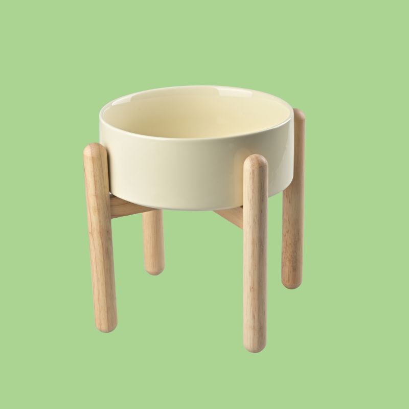 Elevated Dog Ceramics Bowl with Wooden Stand