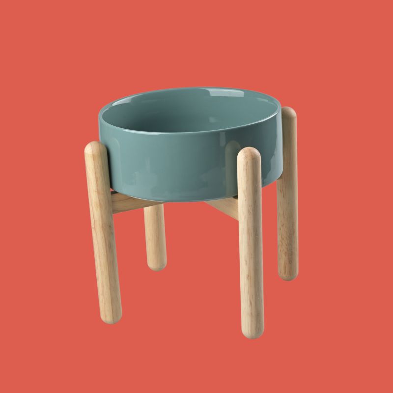 Elevated Dog Ceramics Bowl with Wooden Stand