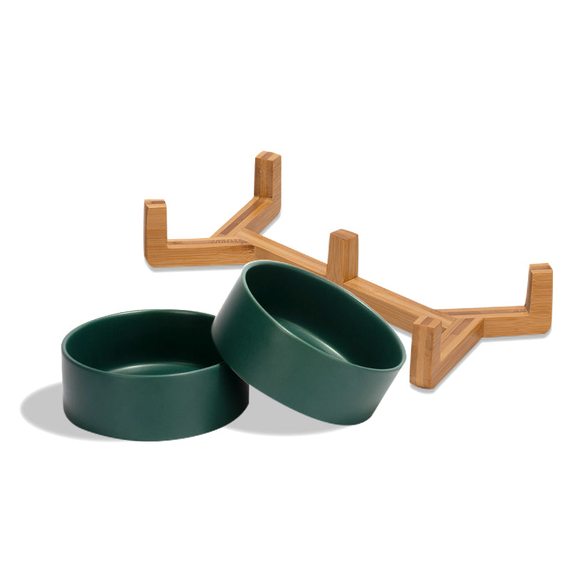 separate cute green ceramic dog bowls with stand