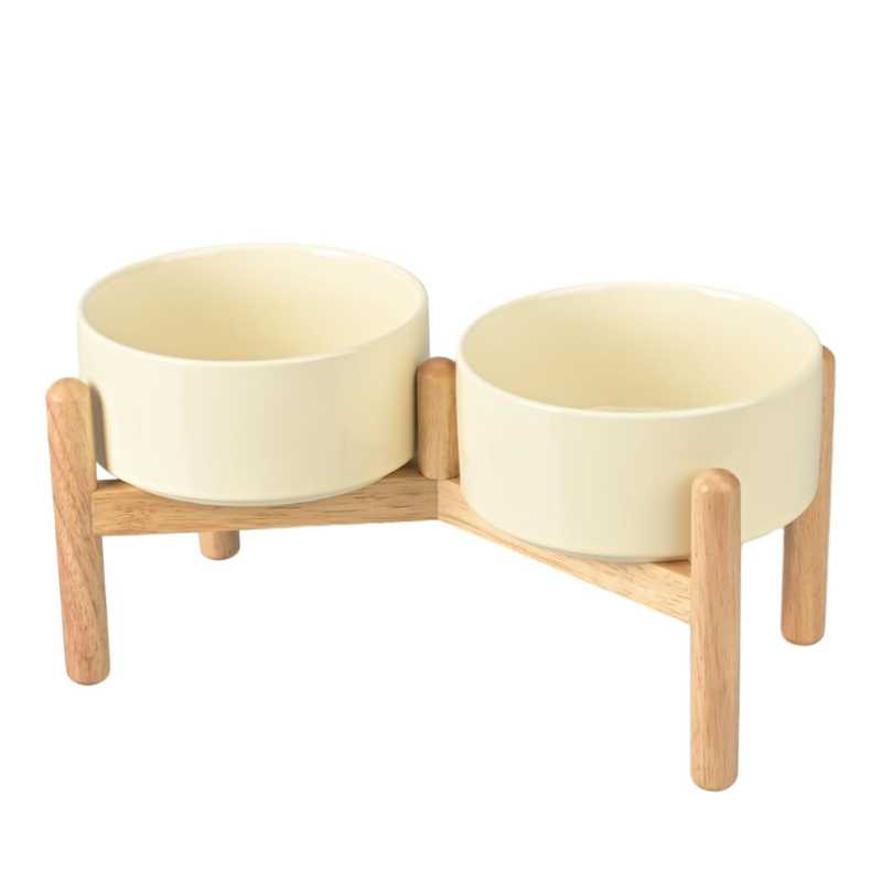 Elevated Dog Bowl Set with Wooden Stand