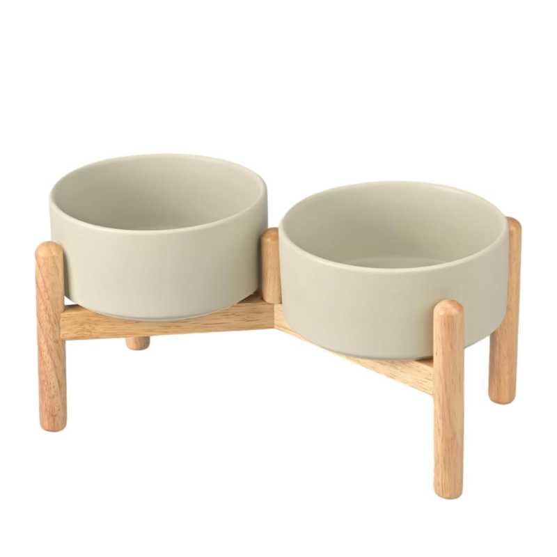 Elevated Dog Bowl Set with Wooden Stand