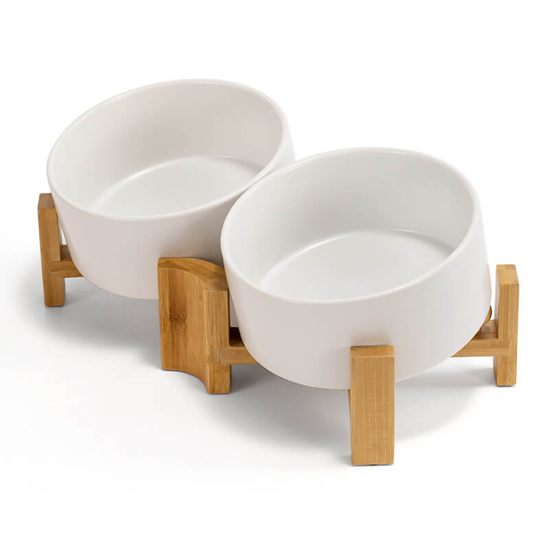 Ceramic Dog Bowls with Wooden Stand