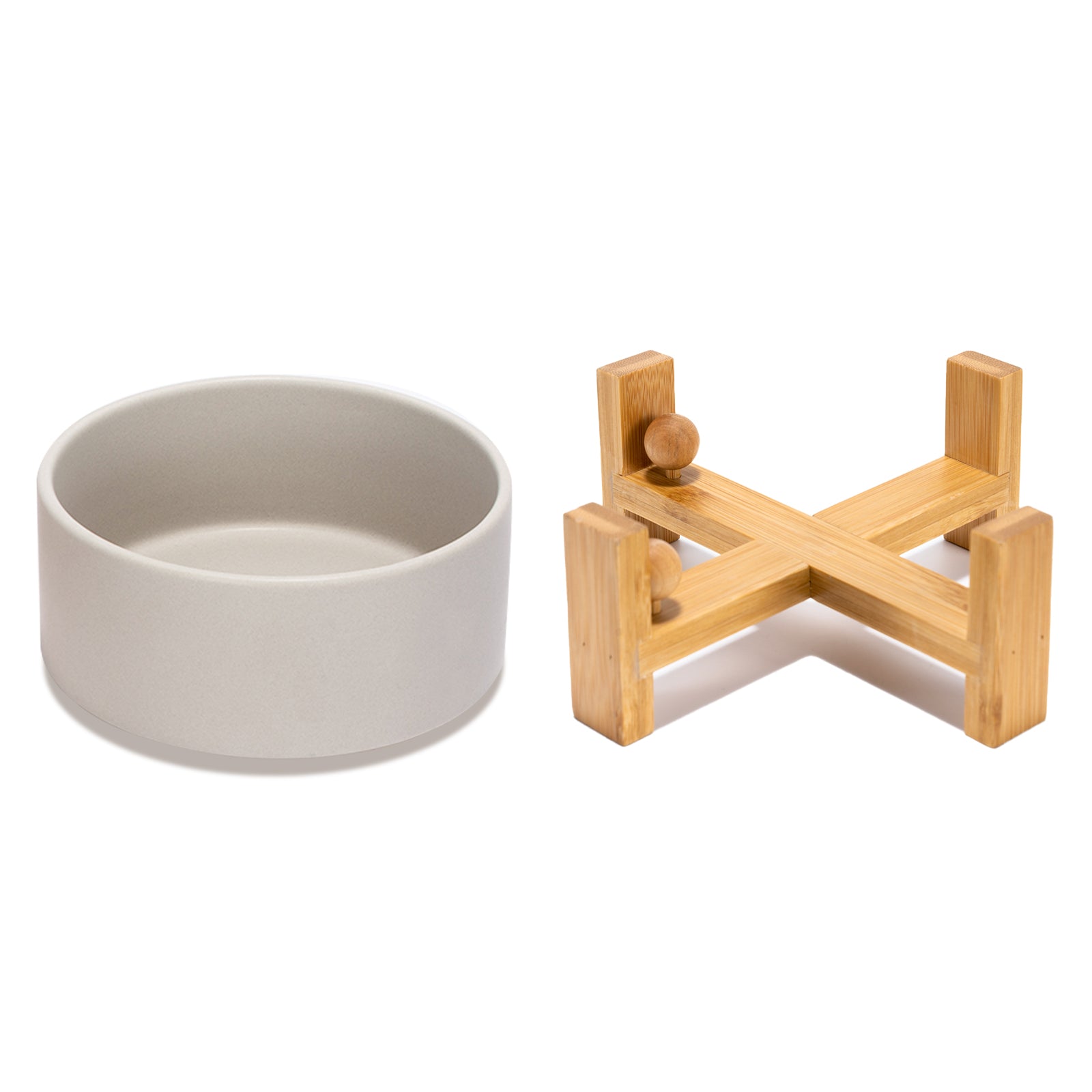 a grey 15° tilted dog bowl set that is displayed separately
