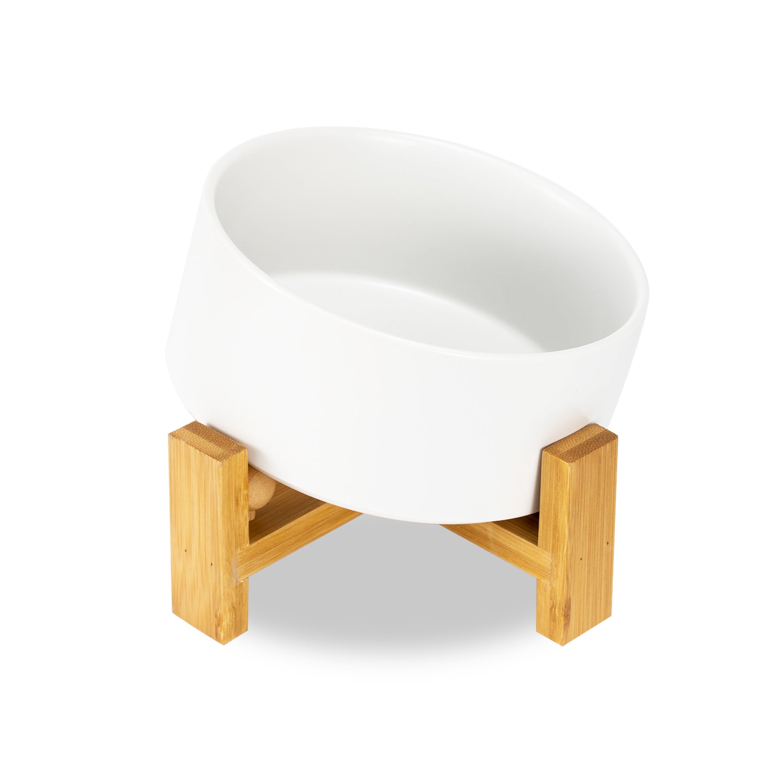 a white 15° tilted dog bowl of front view