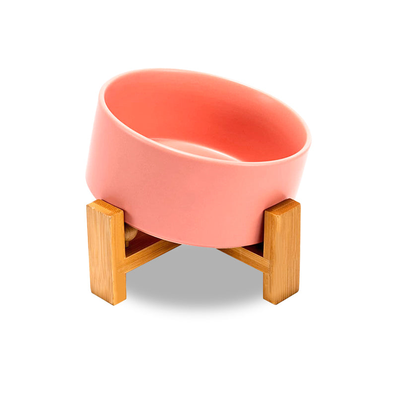 the pink 15° tilted dog bowl of front view