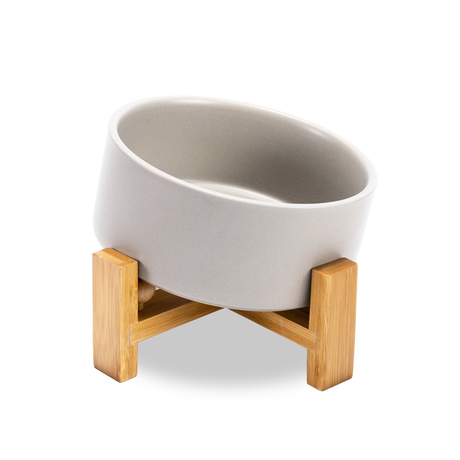 a grey 15° tilted dog bowl of front view
