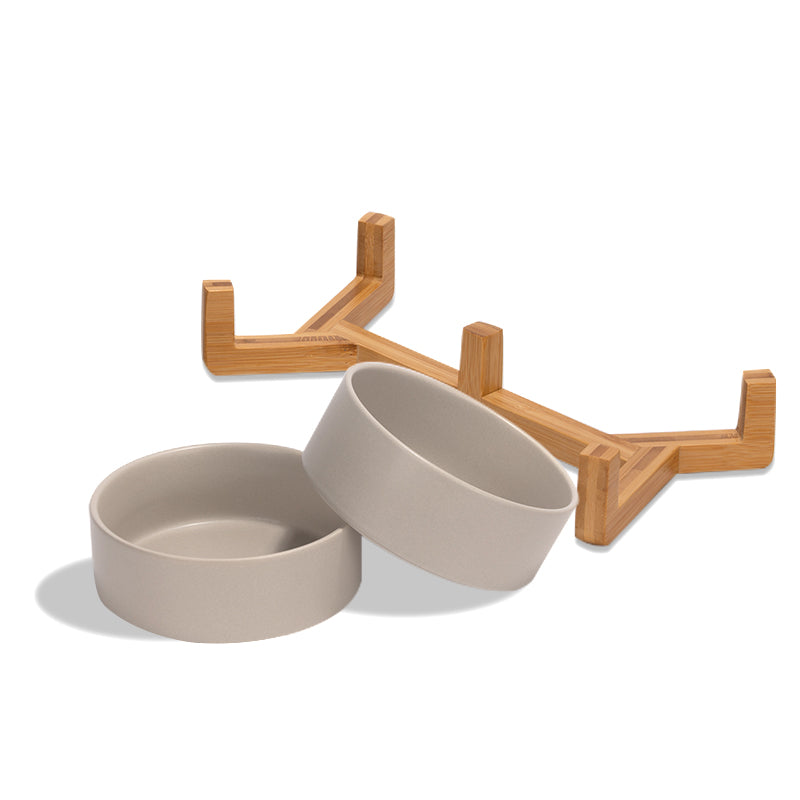 the separated placed cute pet bowl set in grey