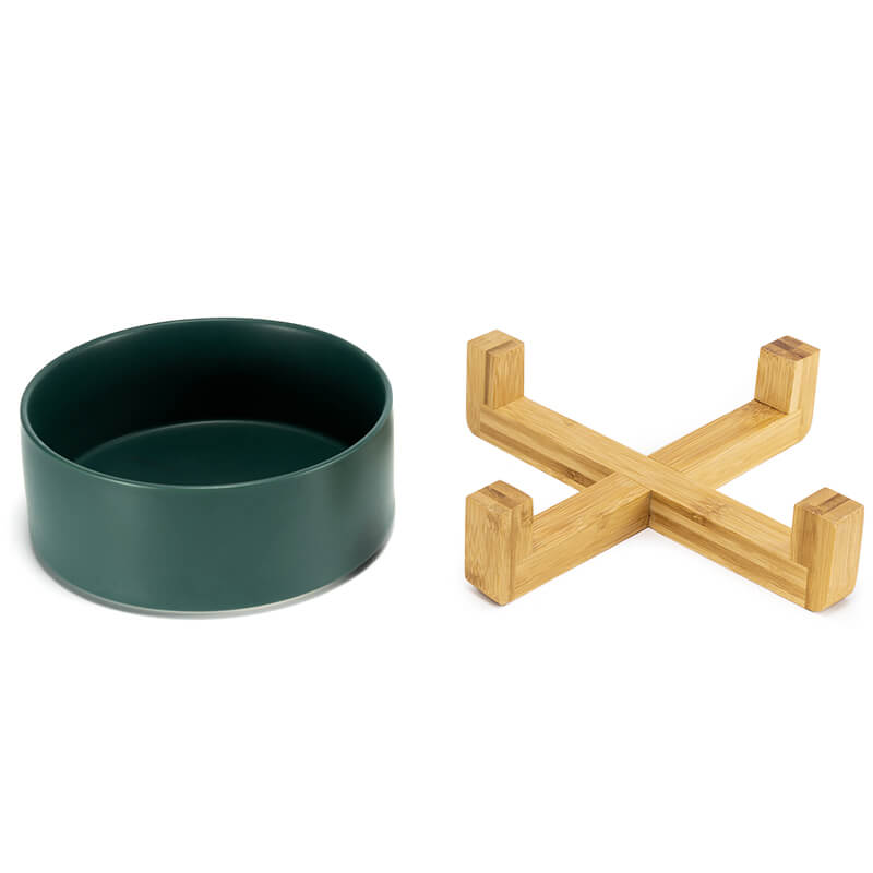 separate placement of the cute green dog bowl and the stand